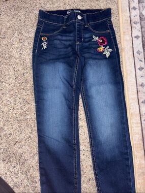 Girls' Dark Blue Embroidered Slim Jeans
